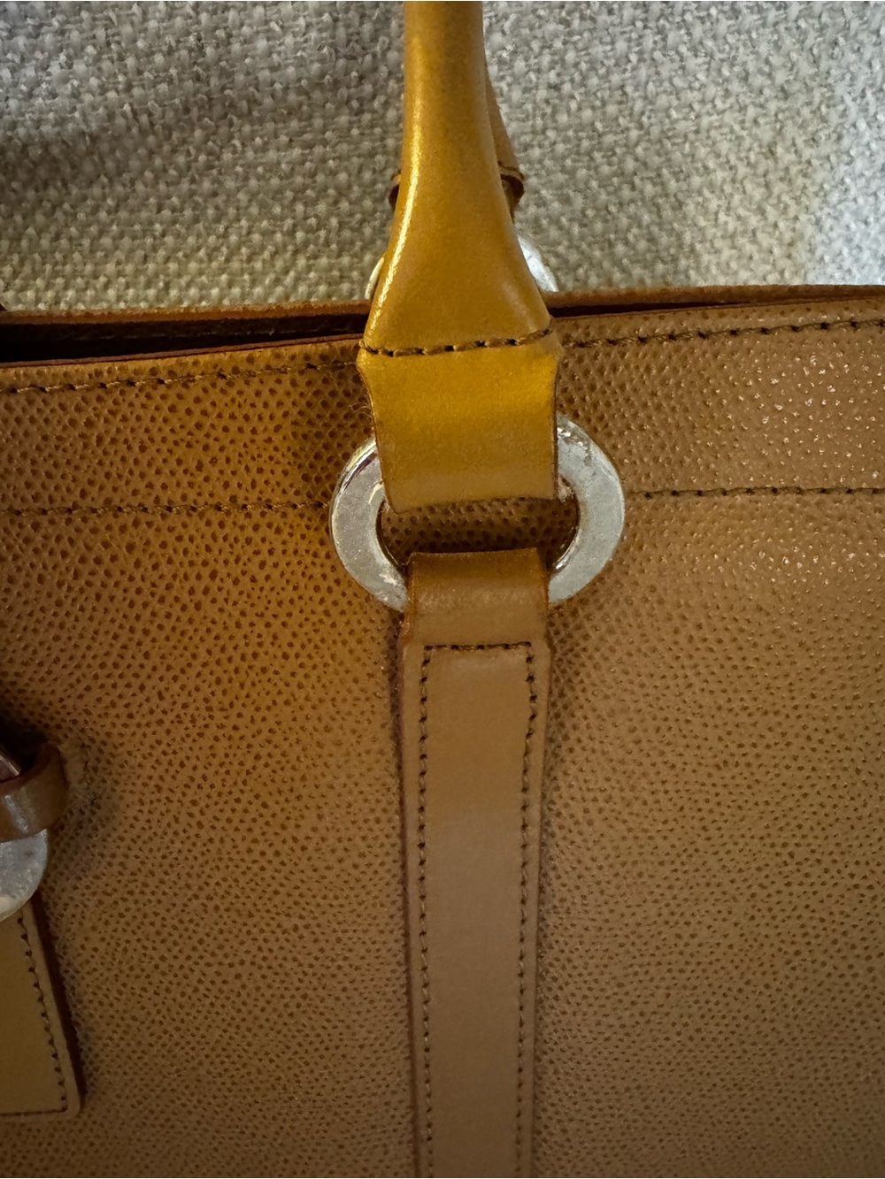 Made in Italy Nordstrom Tan Genuine Leather Tote with Circular Metal Accent - Picture 5 of 14